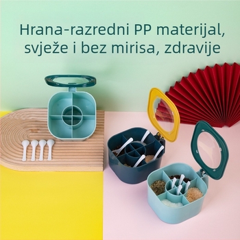 Plastična prozirna četverokomorna kutija za začine s poklopcem