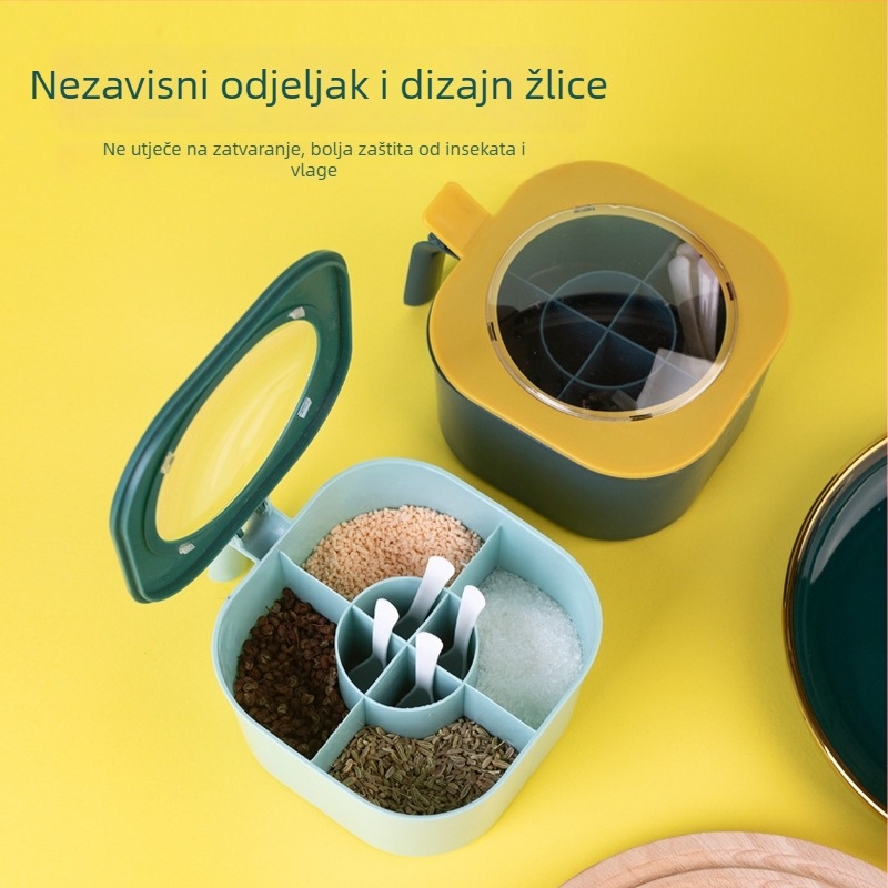 Plastična prozirna četverokomorna kutija za začine s poklopcem