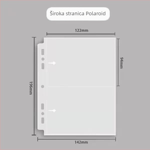 Polaroid album unutarnje stranice: širokog formata, sedam rupa, slobodno povezane, PP materijal, za stranice albuma, bez ispisa logotipa