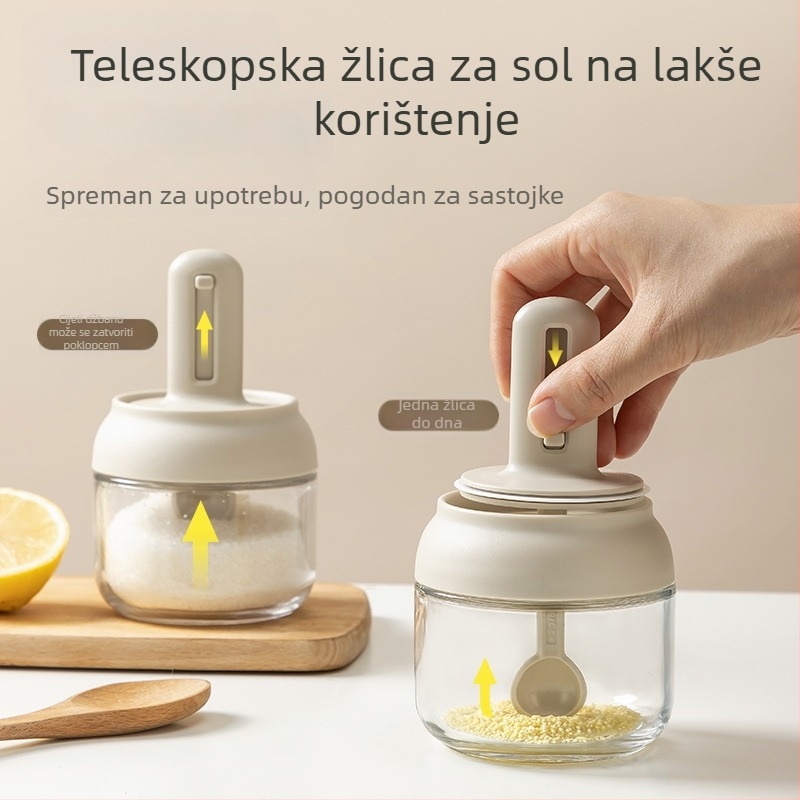 Staklena teleskopska posuda za začine s integriranim poklopcem, otporna na vlagu, posuda za ulje i ocat s mjernim oznakama