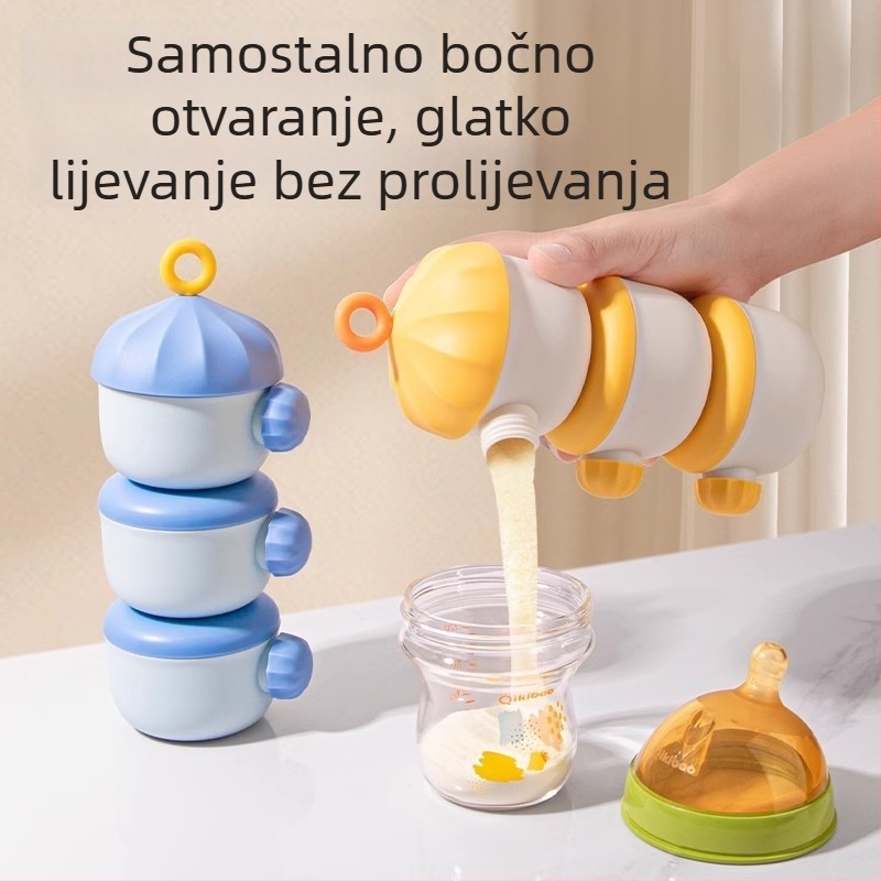 Trioslojna prijenosna kutija za bebi mlijeko u prahu sa hermetičkim skladištenjem, marka Qiqi Bao, za dob 0–3 godine