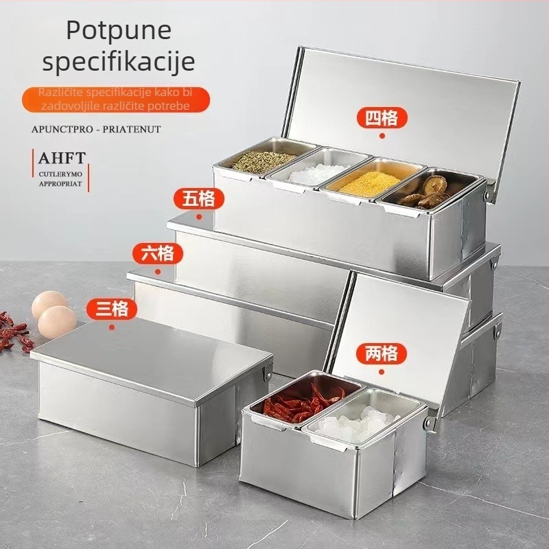 Set posuda za začine od 304 nehrđajućeg čelika, četvrtaste posude za začine, kutija za uzorke začina