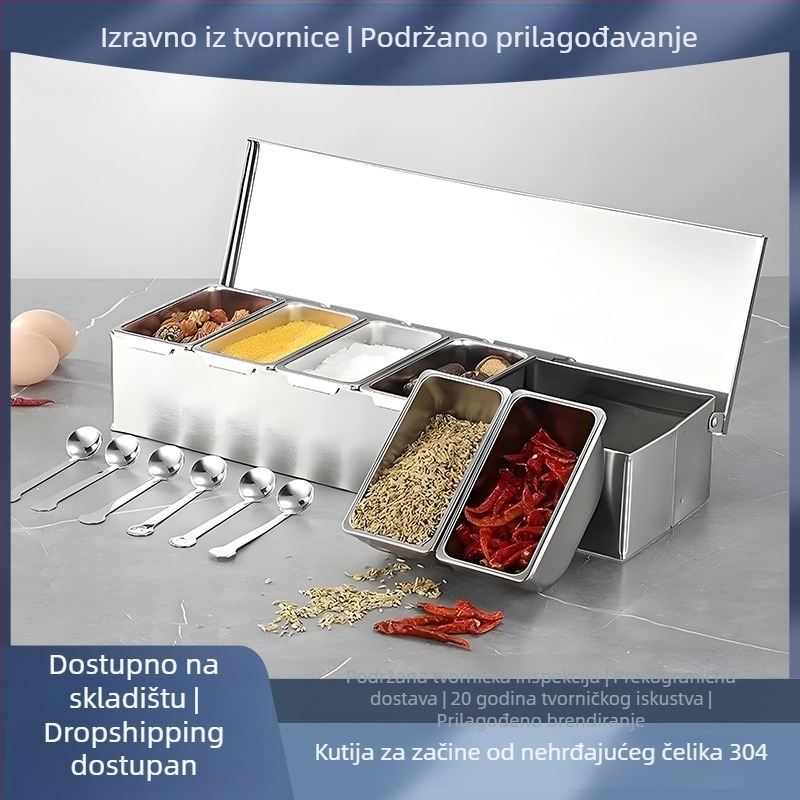 Set posuda za začine od 304 nehrđajućeg čelika, četvrtaste posude za začine, kutija za uzorke začina