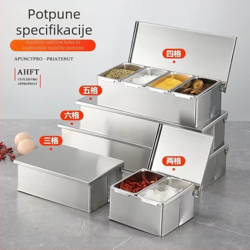 Set posuda za začine od 304 nehrđajućeg čelika, četvrtaste posude za začine, kutija za uzorke začina