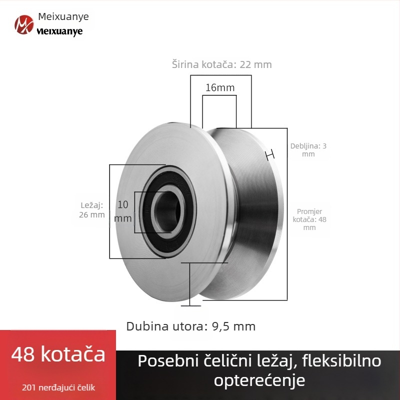 Meixuan Industry industrijski ležaj s jednim točkom iz nehrđajućeg čelika (201/304), tipovi H/V/U, vodilice kolica za klizna vrata i strojeve