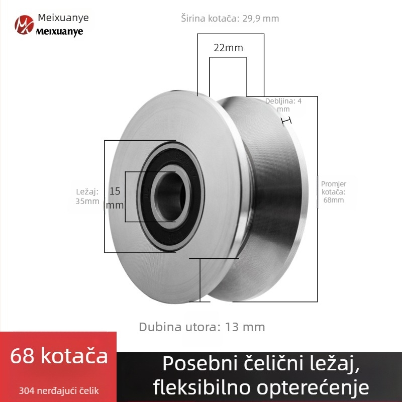 Meixuan Industry industrijski ležaj s jednim točkom iz nehrđajućeg čelika (201/304), tipovi H/V/U, vodilice kolica za klizna vrata i strojeve