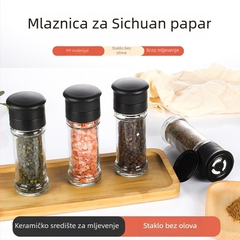 Staklena boca za mljevenje papra — ručna, za čvrste začine, otisnuto logo, prilagodba