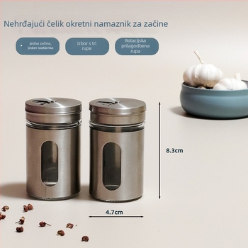 Okrugla prozirna staklena posuda za začine s rotirajućim poklopcem — sol, papar i začini, kućna kuhinja