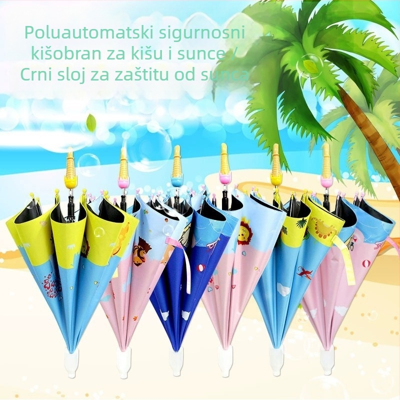 Dječji kišobran za sunce i kišu, vinil tkanina, UPF 50+, 8 rebara, ručno otvaranje i zatvaranje, crtani stil