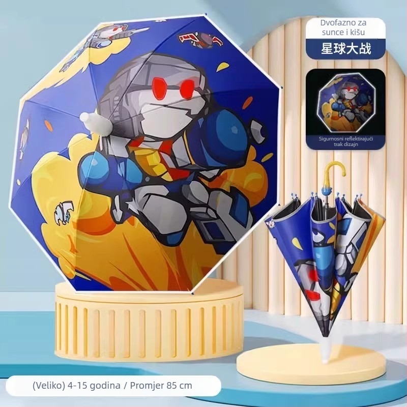 Dječji kišobran za sunce i kišu, vinil tkanina, UPF 50+, 8 rebara, ručno otvaranje i zatvaranje, crtani stil