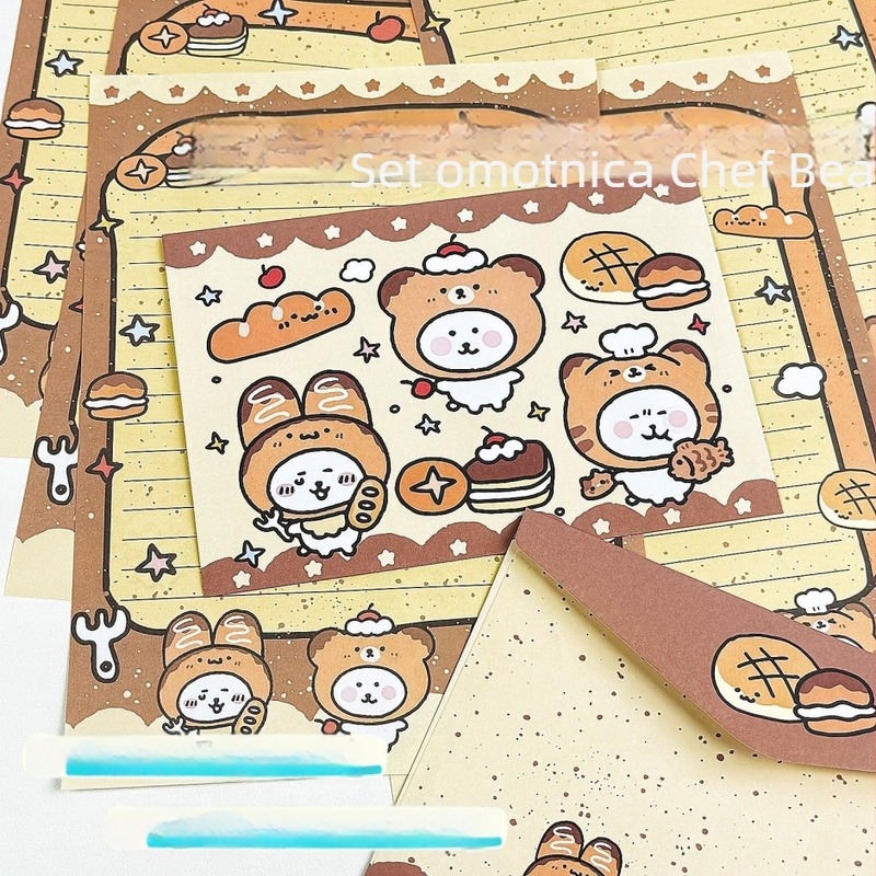 Pismo papir s motivom medvjeda pekara i zapadnim stilom omotnice; materijal: papir; bez logotipa; bez prilagodbe