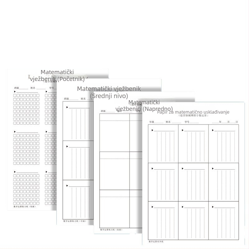List za vježbe matematičkih operacija za osnovnu školu, poravnanje znamenki, debeli skic papir, kuverta sa prozorom, mreža 5×24