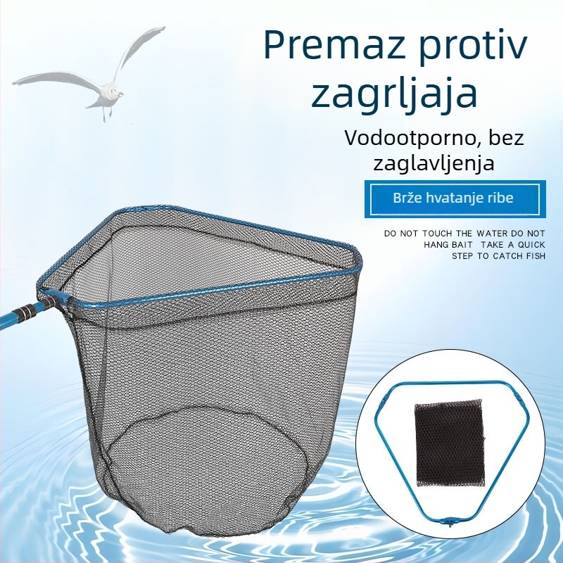 Aluminijska legura sklapanja glava mreže za ribolov, s 8 mm spojem, trokutasti sklopni dizajn, gumasta mreža