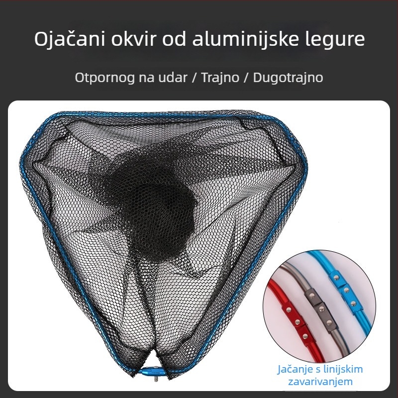 Aluminijska legura sklapanja glava mreže za ribolov, s 8 mm spojem, trokutasti sklopni dizajn, gumasta mreža