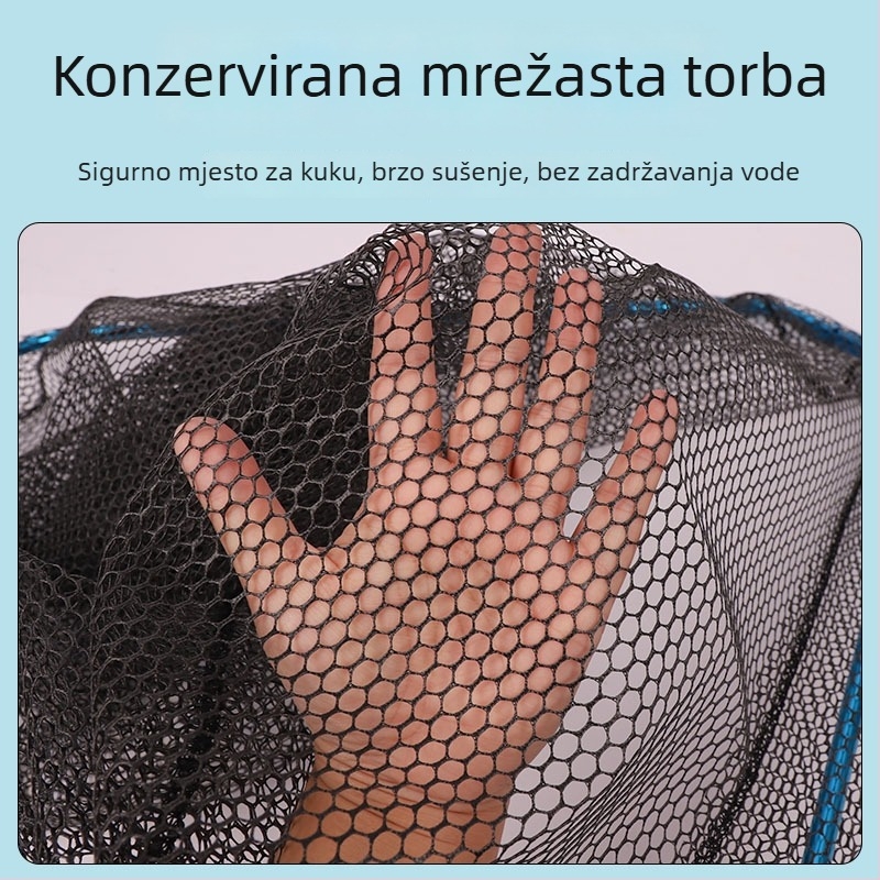 Aluminijska legura sklapanja glava mreže za ribolov, s 8 mm spojem, trokutasti sklopni dizajn, gumasta mreža