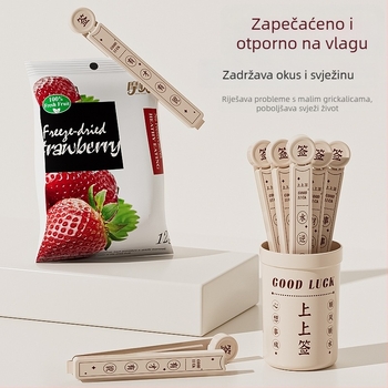 Magnetska zatvarač za plastične vrećice hrane, otporna na vlagu i čuva svježinu; pogodna za zatvaranje mlijeka u prahu i banana grickalica; moguć tisak logotipa; 1 kutija s 6 komada