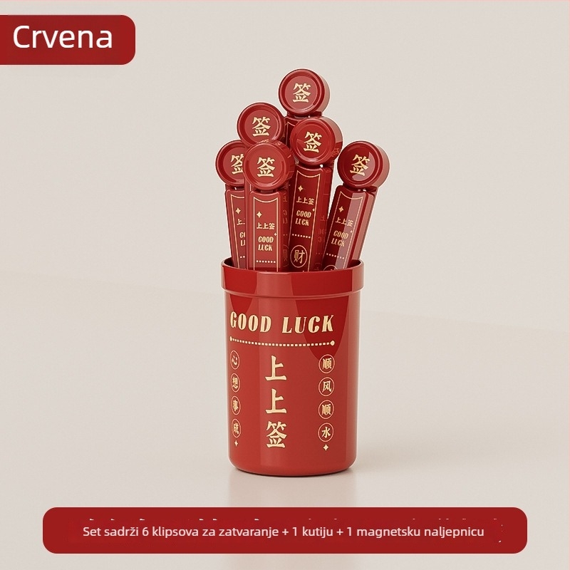 Magnetska zatvarač za plastične vrećice hrane, otporna na vlagu i čuva svježinu; pogodna za zatvaranje mlijeka u prahu i banana grickalica; moguć tisak logotipa; 1 kutija s 6 komada