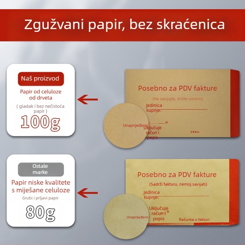 Kraft papir fakturalna kuverta, zapadni stil, model No. 7/c5, ispis logotipa moguć, prilagodba dostupna.