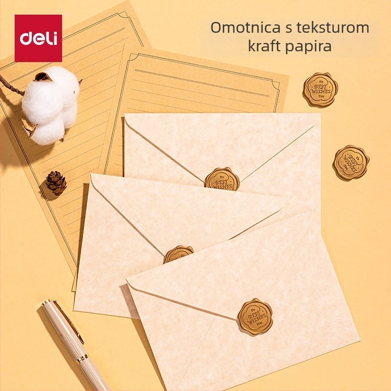 Effective komplet za pisma s Kraft kovertama, uzorak ovčje kože, debeli papir, zapadni stil koverti, bez logotipa, bez prilagodbe
