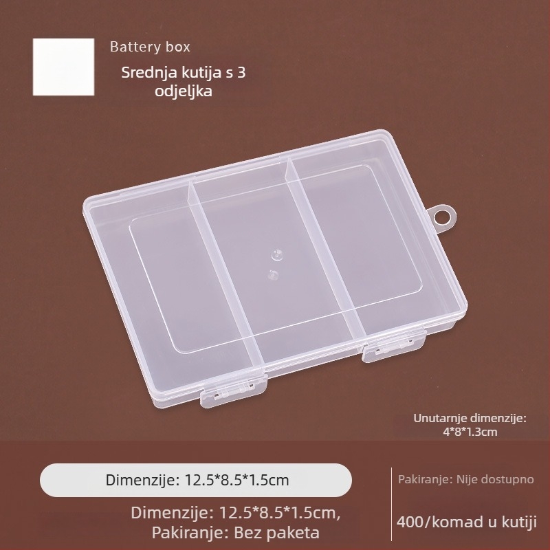 3‑odjelna PP plastična kutija za skladištenje s poklopcem – prozirni stolni organizator za nakit, alate i sitne dijelove