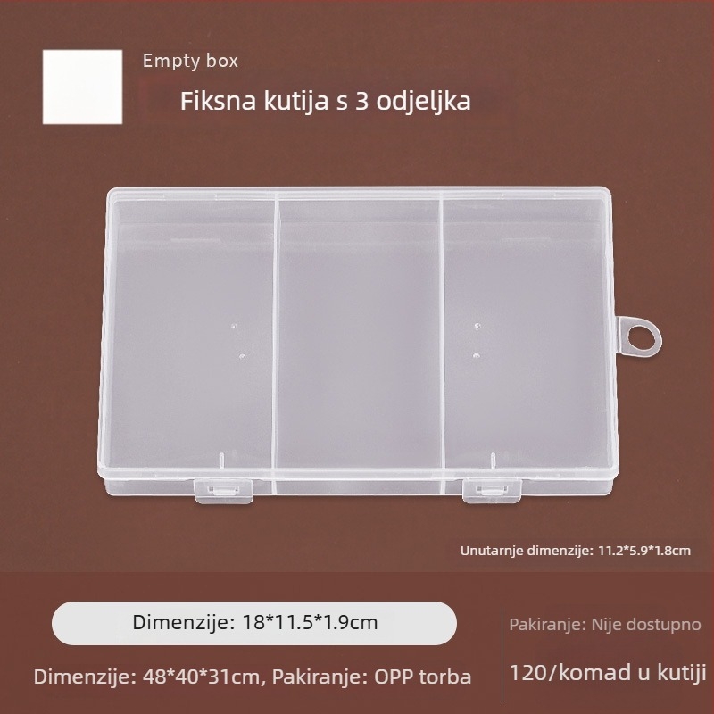 3‑odjelna PP plastična kutija za skladištenje s poklopcem – prozirni stolni organizator za nakit, alate i sitne dijelove