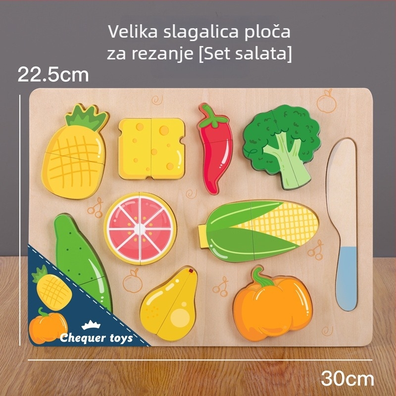 Drvena magnetska puzzle ploča za rezanje voća i povrća – dječja drvena igračka uzrast 4–6 godina