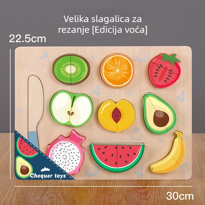 Drvena magnetska puzzle ploča za rezanje voća i povrća – dječja drvena igračka uzrast 4–6 godina