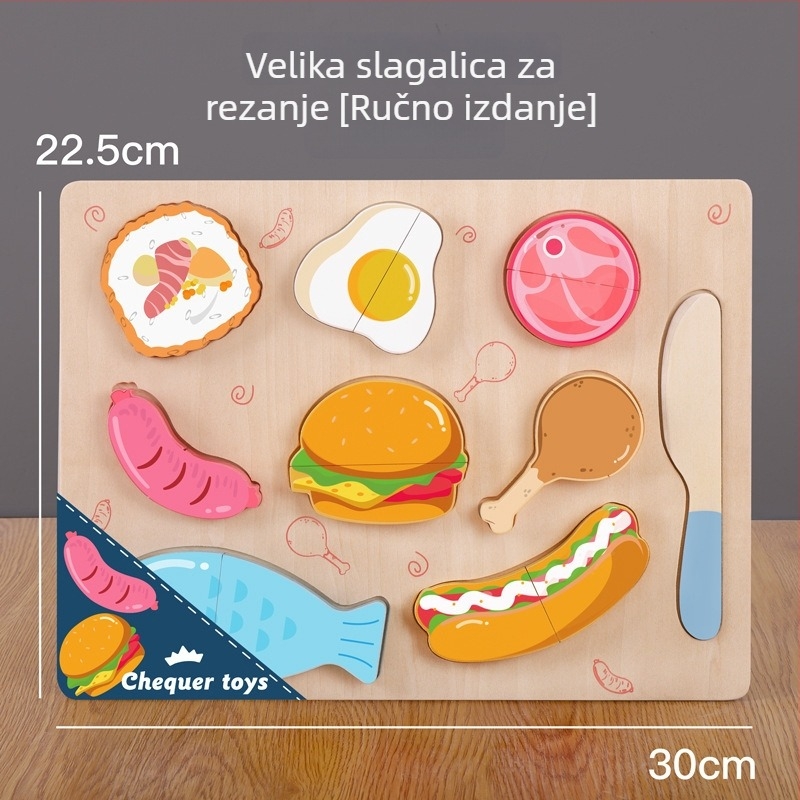 Drvena magnetska puzzle ploča za rezanje voća i povrća – dječja drvena igračka uzrast 4–6 godina