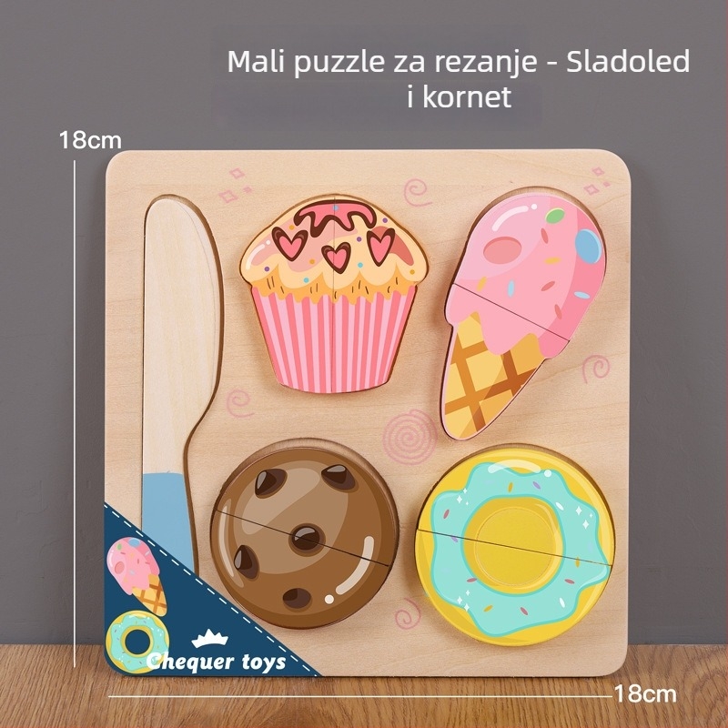 Drvena magnetska puzzle ploča za rezanje voća i povrća – dječja drvena igračka uzrast 4–6 godina
