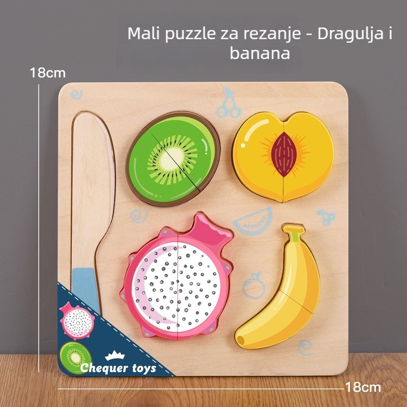 Drvena magnetska puzzle ploča za rezanje voća i povrća – dječja drvena igračka uzrast 4–6 godina