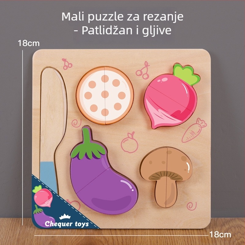Drvena magnetska puzzle ploča za rezanje voća i povrća – dječja drvena igračka uzrast 4–6 godina