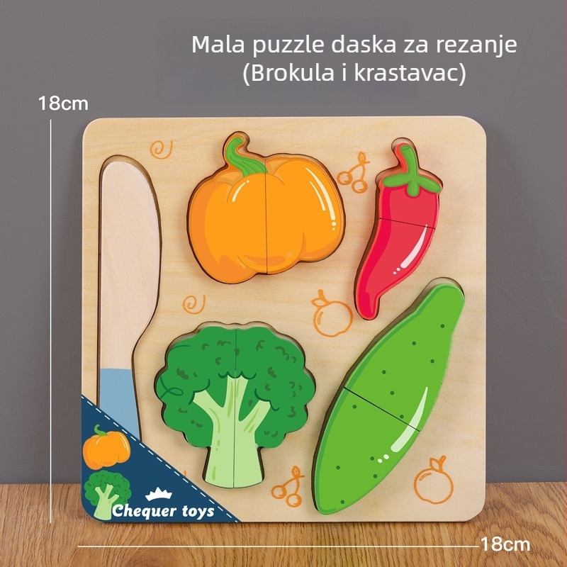 Drvena magnetska puzzle ploča za rezanje voća i povrća – dječja drvena igračka uzrast 4–6 godina