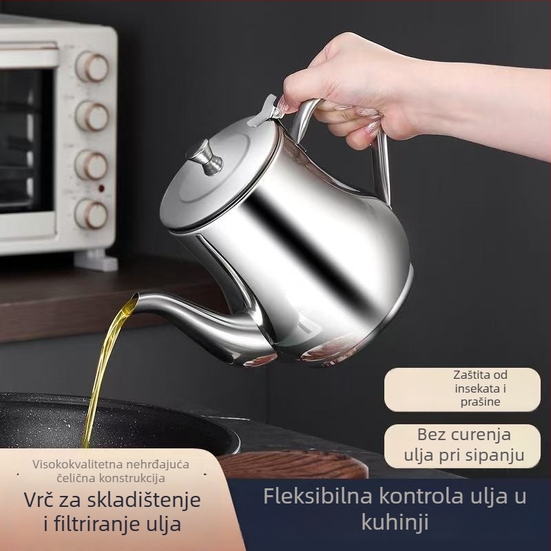 Posuda za ulje od nehrđajućeg čelika – automatsko otvaranje/zatvaranje; moderni minimalistički stil; ispis logotipa; premium kvaliteta