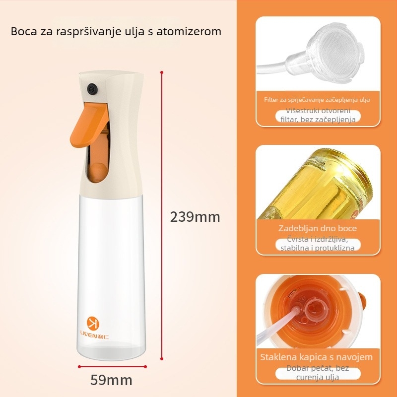 Staklena posuda za ulje s gravitacijskim raspršivačem, automatsko otvaranje i zatvaranje, moderni minimalistički stil, tiskano logo