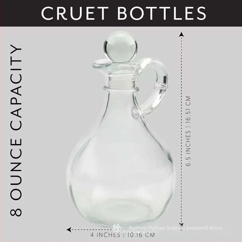 Staklena bočica ulja s držalom, marka Huihao glass products, staklo s kalcijem, moguć tisak logotipa, posuda za ulje, moderno minimalistički stil