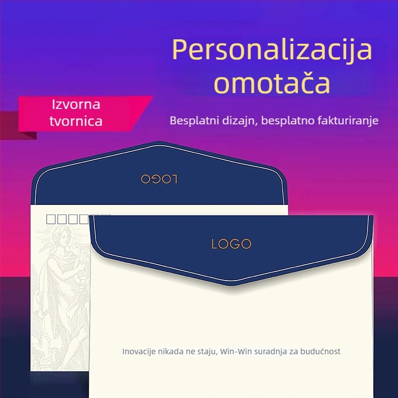 Kuverta s tiskom logotipa i prilagodbom (Materijali: bijeli karton, presovani papir, žuti kraft papir, offset papir; Model: No. 6/ZL; Stil: kineska kuverta; Tisak logotipa: Da; Prilagodba: Da)