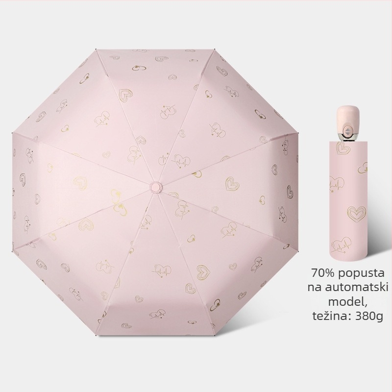 Sunshade kišobran s automatskim otvaranjem/zatvaranjem, 8 rebara od vlakana, čelična osovina, tkanina 210T s vinilnim premazom, UPF>50