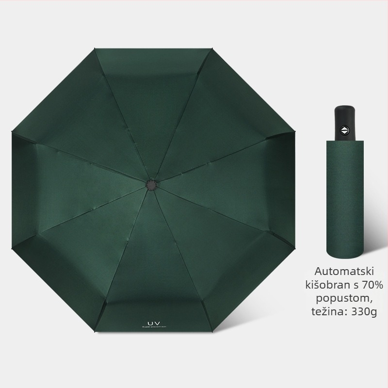 Sunshade kišobran s automatskim otvaranjem/zatvaranjem, 8 rebara od vlakana, čelična osovina, tkanina 210T s vinilnim premazom, UPF>50