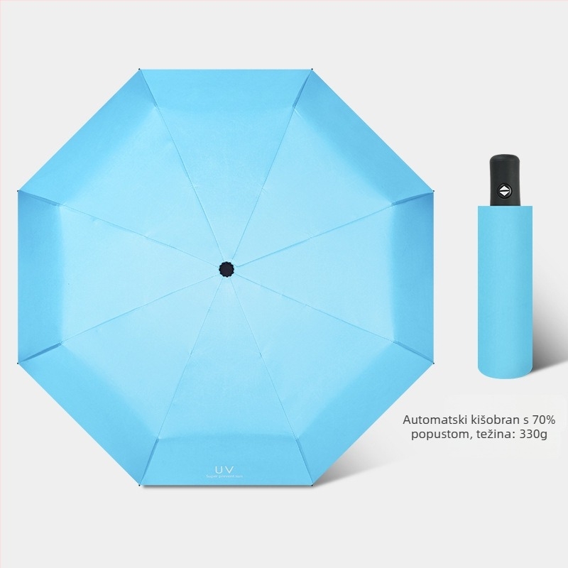 Sunshade kišobran s automatskim otvaranjem/zatvaranjem, 8 rebara od vlakana, čelična osovina, tkanina 210T s vinilnim premazom, UPF>50