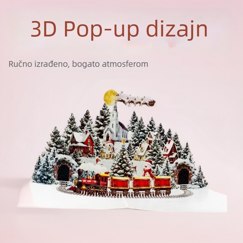3D pop-up božićna čestitka sa snježnim čovjekom u noćnom gradu i šumi, ručno izrađeni zimski dar, s omotnicom
