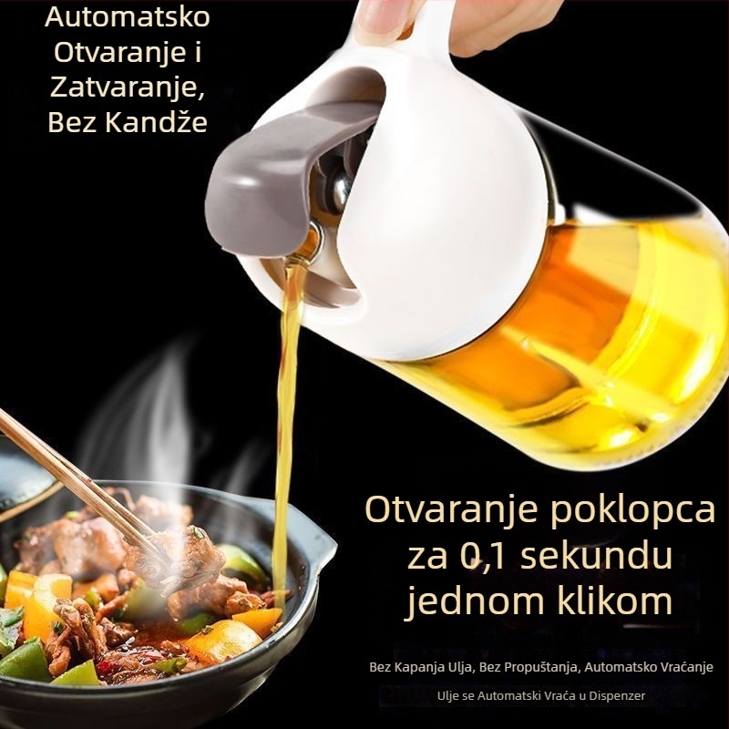 Posuda za ulje s automatskim otvaranjem i zatvaranjem, staklena, otporna na prolijevanje, s mjernom skalom, velike kapacitete