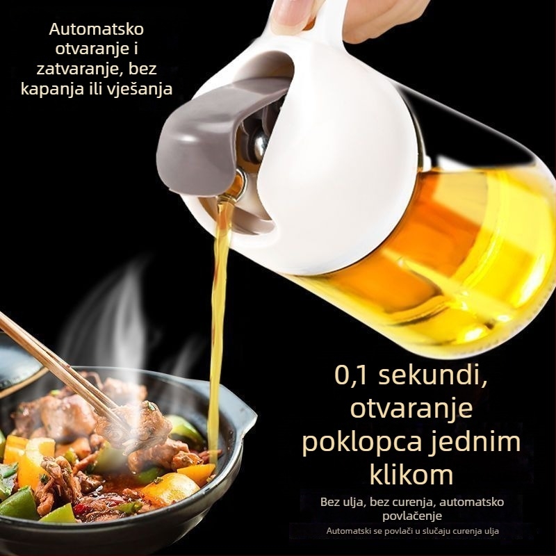 Posuda za ulje s automatskim otvaranjem i zatvaranjem, staklena, otporna na prolijevanje, s mjernom skalom, velike kapacitete