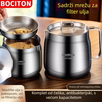 Nehrđajući čelični lonac za ulje s poklopcem i filtrirajućom mrežicom – automatsko otvaranje, moderan jednostavan stil