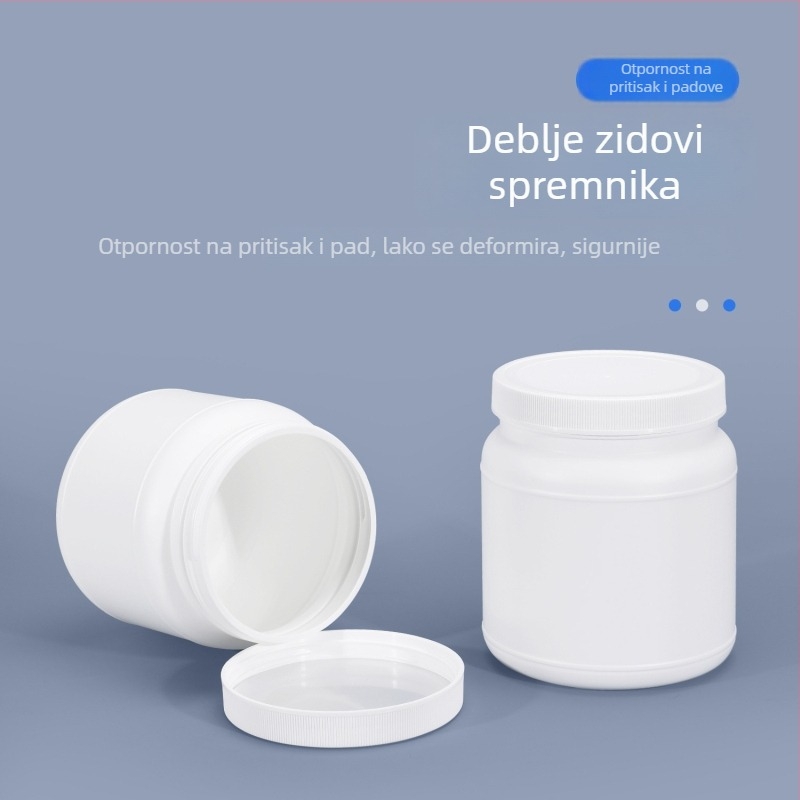 Posuda za proteinski prah, HDPE plasti, vijčano zatvaranje, široki otvor, kapacitet 1250 ml / 1100 ml
