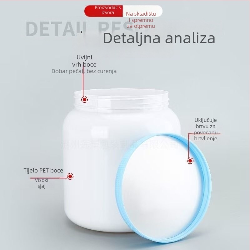 Youbink PET plastični spremnik za proteinski prah – zatvorena posuda s plastičnim poklopcem, kapacitet 1L/2L