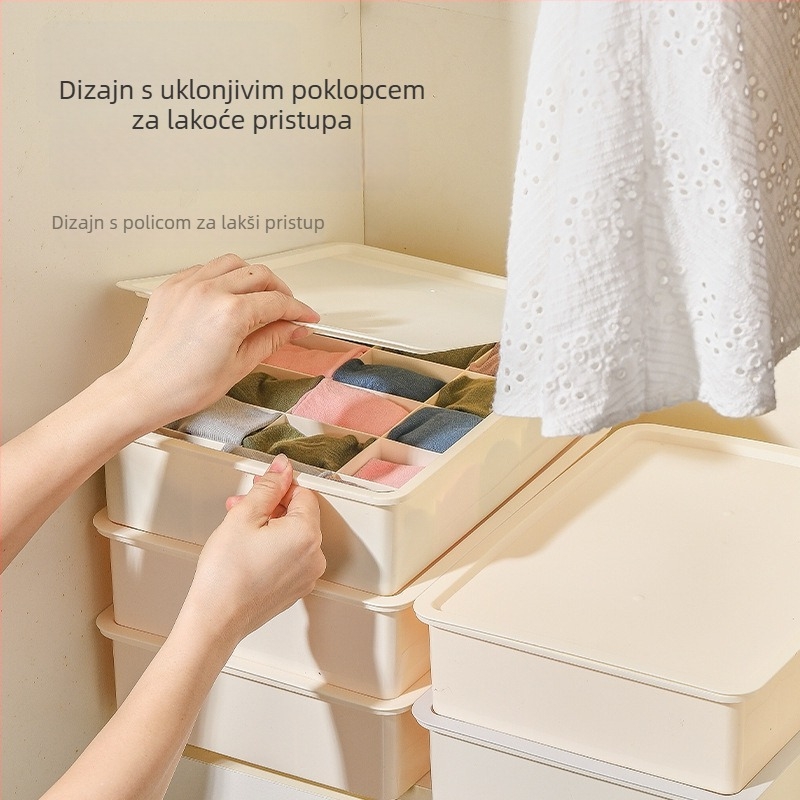 Kutija za pohranu donjeg rublja s pregradama, PP plastika, 12 pretinaca, s poklopcem