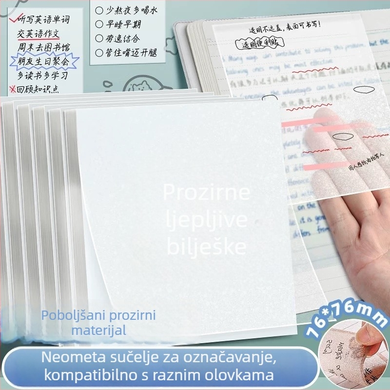 Prozirne ljepljive bilješke s mat završetkom, brzo se suše, vodootporne, ljepljive, visoke prozirnosti perl papirja, za kidanje i pisanje studentima