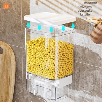 Kutija za skladištenje riže s zatvorenim poklopcem; zaštita od vlage i štetnika; PET plastika; kapacitet 5–6 L; moderan dizajn