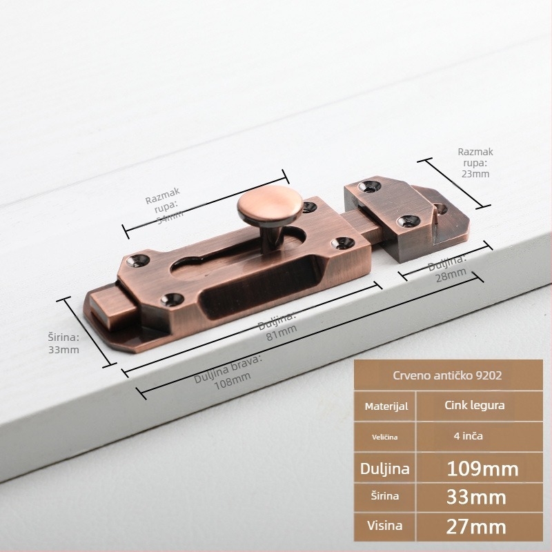 Zasun za vrata i prozore tipa A, model 9202, cink legura, antički stil, marka Aichmann