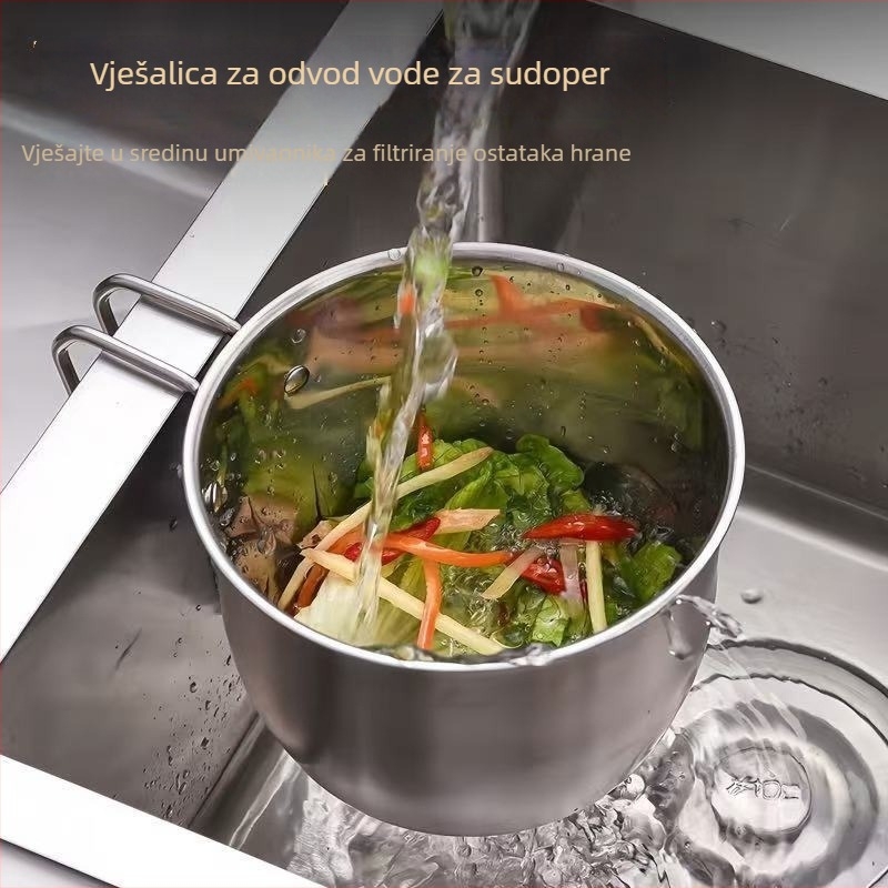 Nehrđajući čelični koš za odvod u sudoperu – zidni nosač, za pranje posuđa i ostatke hrane